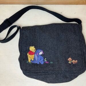 Disney Store Wool Blend Winnie the Pooh & Eeyore Charcoal Felt Messenger Bag